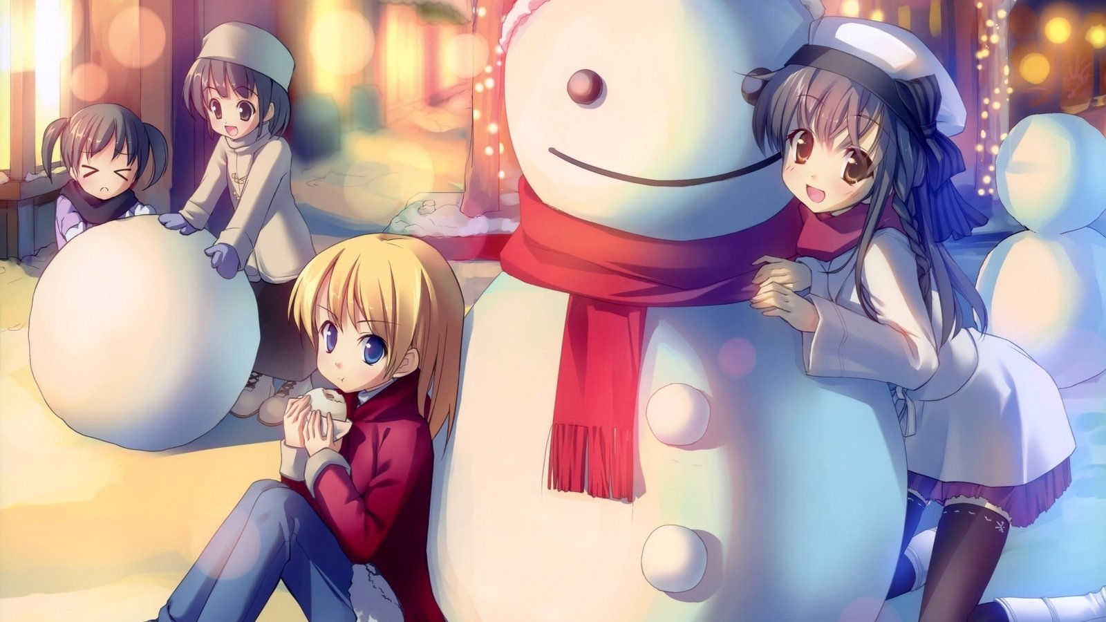 Обои зима, настроение, аниме, снеговик, друзья, winter, mood, anime, snowman, friends разрешение 2000x1417 Загрузить