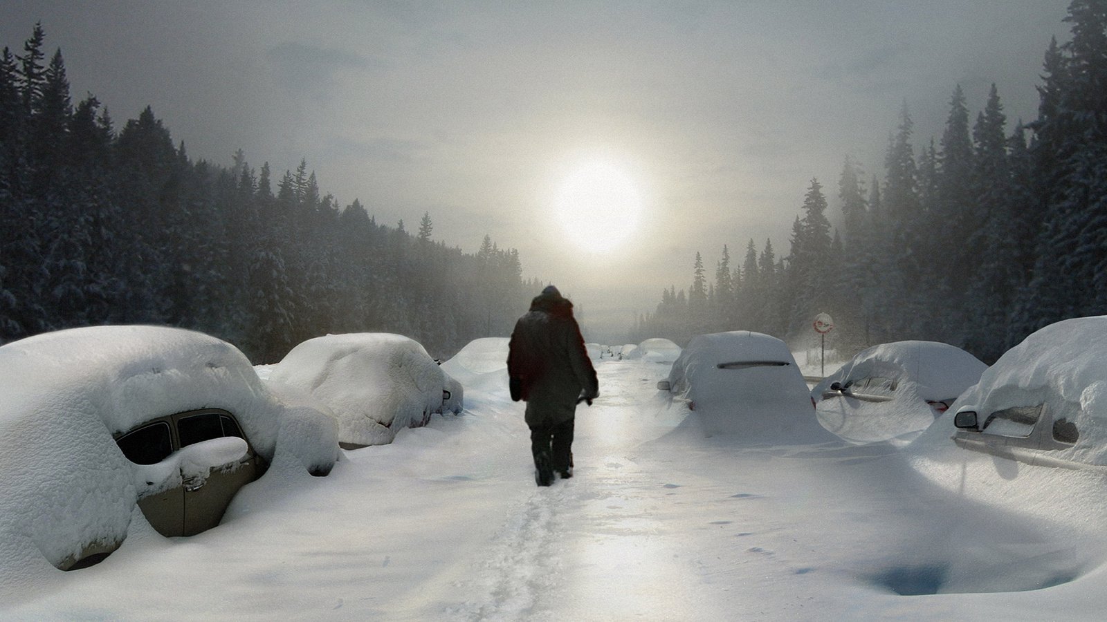 Обои дорога, снег, лес, зима, машины, sven sauer - passenger-autobahn, road, snow, forest, winter, machine разрешение 2560x1600 Загрузить