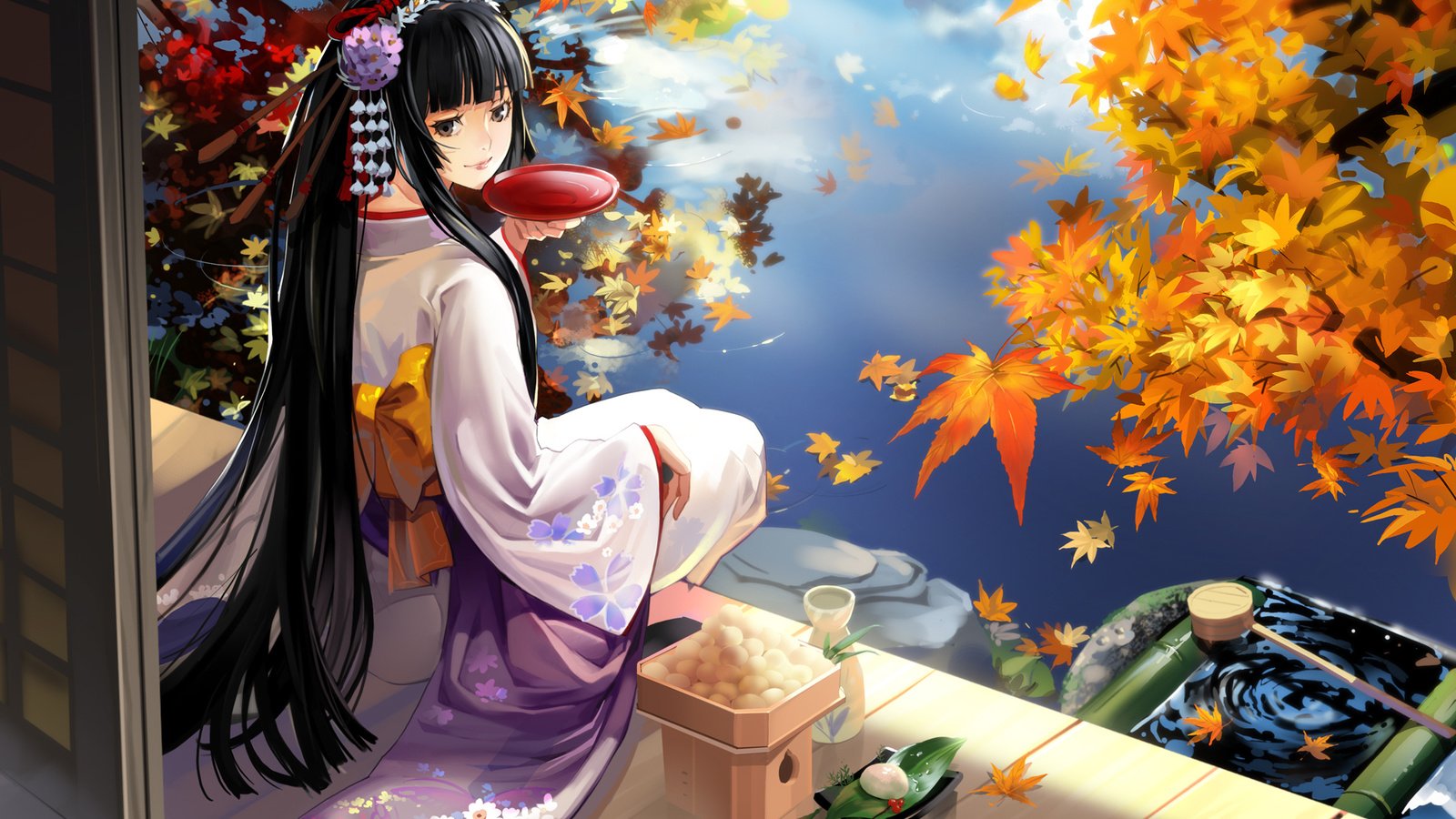 Обои озеро, девушка, осень, гейша, lake, girl, autumn, geisha разрешение 1920x1200 Загрузить