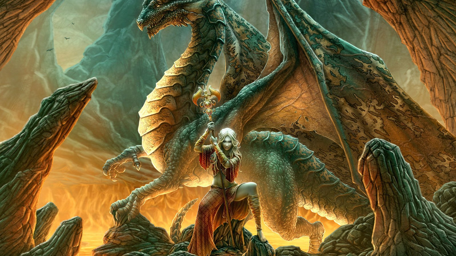 Обои девушка, фентези, дракон, эльфийка, жезл, kerem beyit - dragon mage, girl, fantasy, dragon, elf, rod разрешение 1920x1200 Загрузить