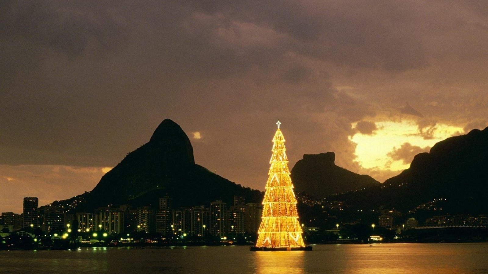 Обои горы, елка, город, бразилия, рио-де-жанейро, mountains, tree, the city, brazil, rio de janeiro разрешение 1920x1080 Загрузить