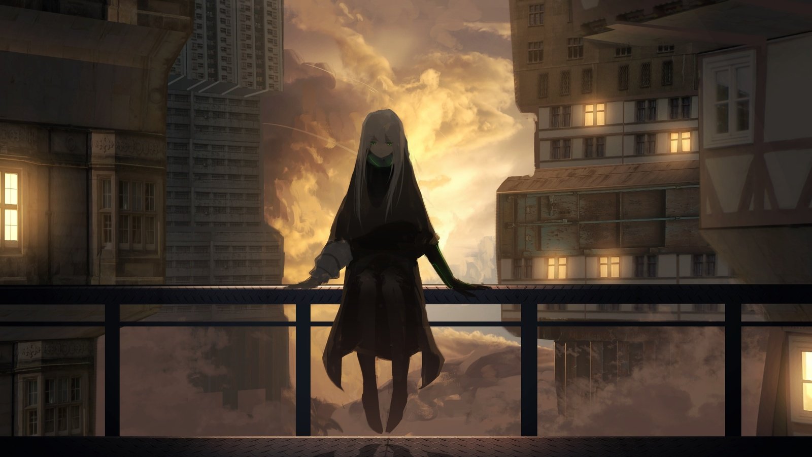 Обои облака, здания, velvet assassin, аниме девочка, clouds, building, anime girl разрешение 2100x1120 Загрузить