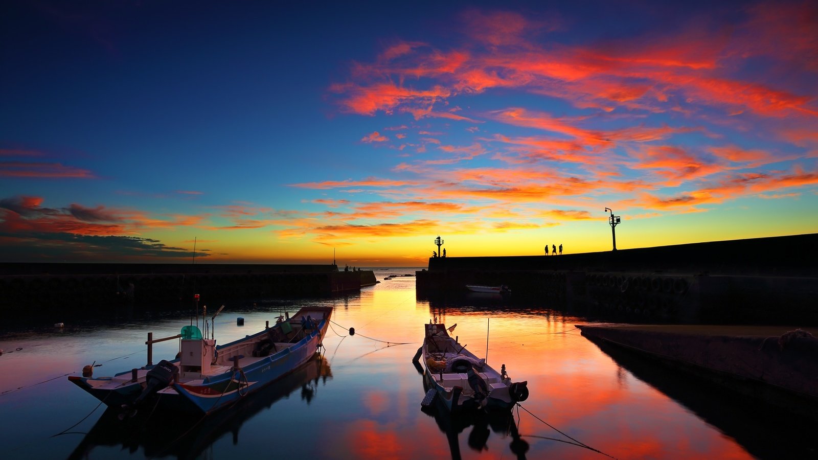 Обои небо, природа, закат, горизонт, лодки, the sky, nature, sunset, horizon, boats разрешение 4096x2731 Загрузить