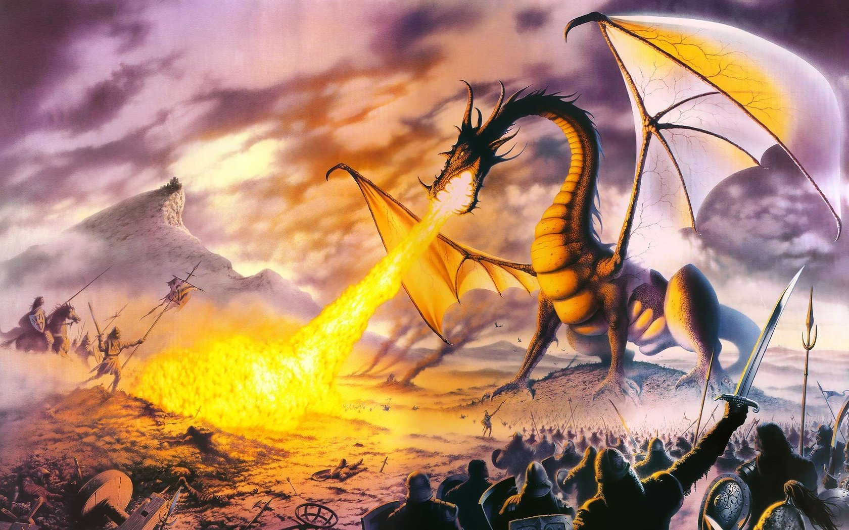 Обои фентези, steve read, dragon lord, дракон, воины, огонь, fantasy, dragon, warriors, fire разрешение 2495x1497 Загрузить