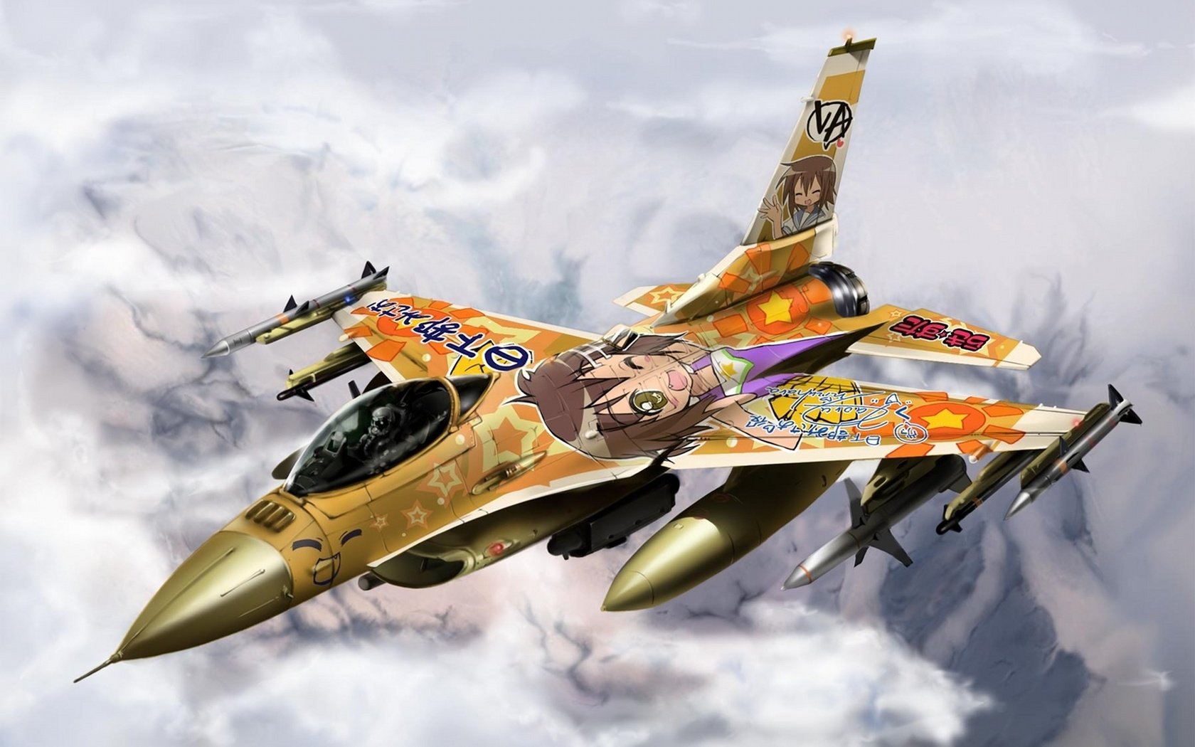 Обои истребитель, lucky star, коната идзуми, сражающийся сокол, f-16и, fighter, konata izumi, fighting falcon, f-16 разрешение 1920x1200 Загрузить