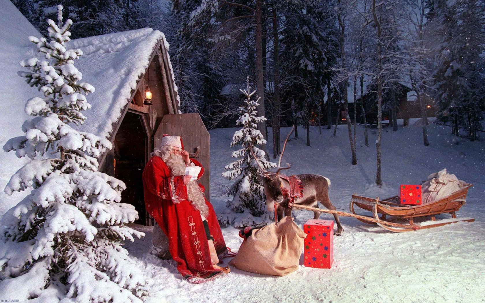 Обои новый год, олень, зима, рождество, санта клаус, new year, deer, winter, christmas, santa claus разрешение 1920x1200 Загрузить