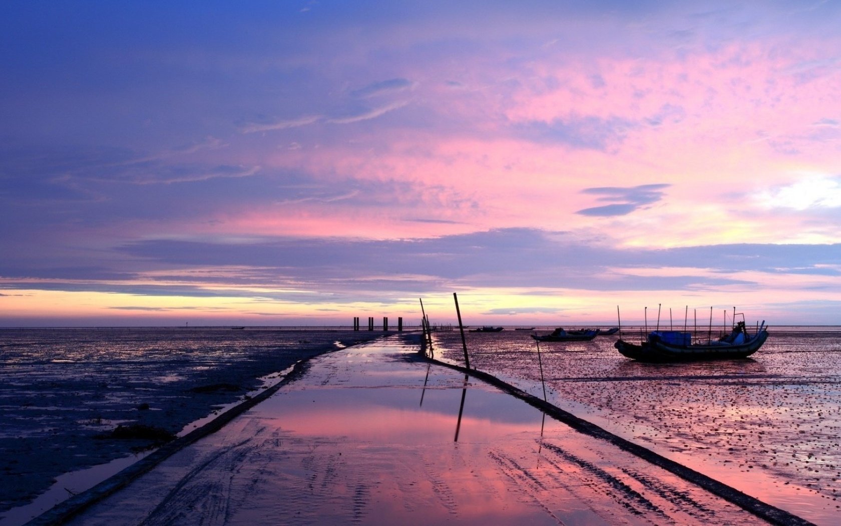 Обои закат, пейзаж, море, лодки, sunset, landscape, sea, boats разрешение 1920x1080 Загрузить