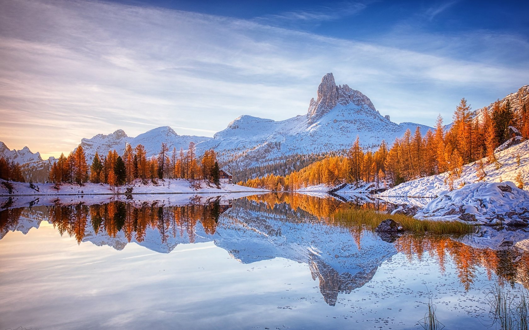 Обои лес, зима, водоем, альпы, поздняя осень, forest, winter, pond, alps, late autumn разрешение 2048x1366 Загрузить