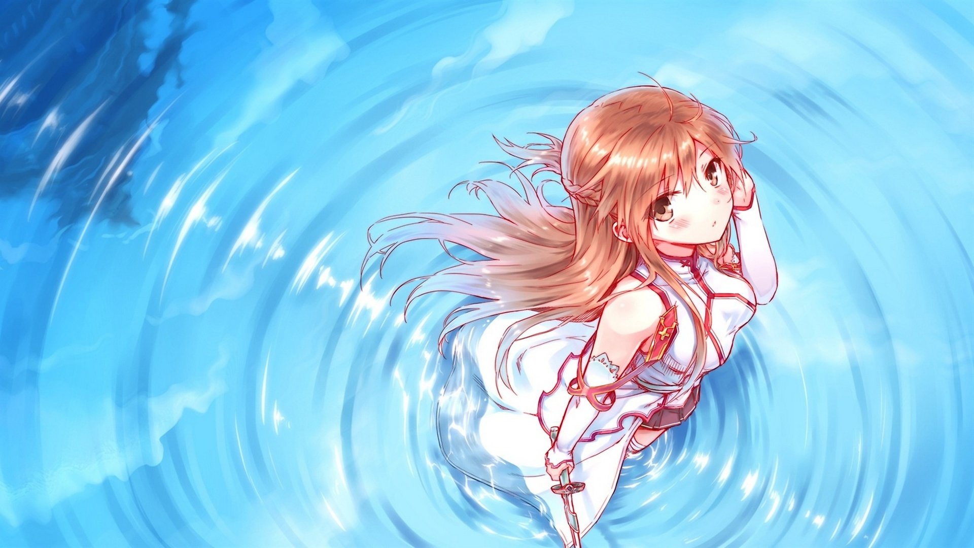 Обои девушка стоит в воде, sao, girl standing in water разрешение 2560x1440 Загрузить