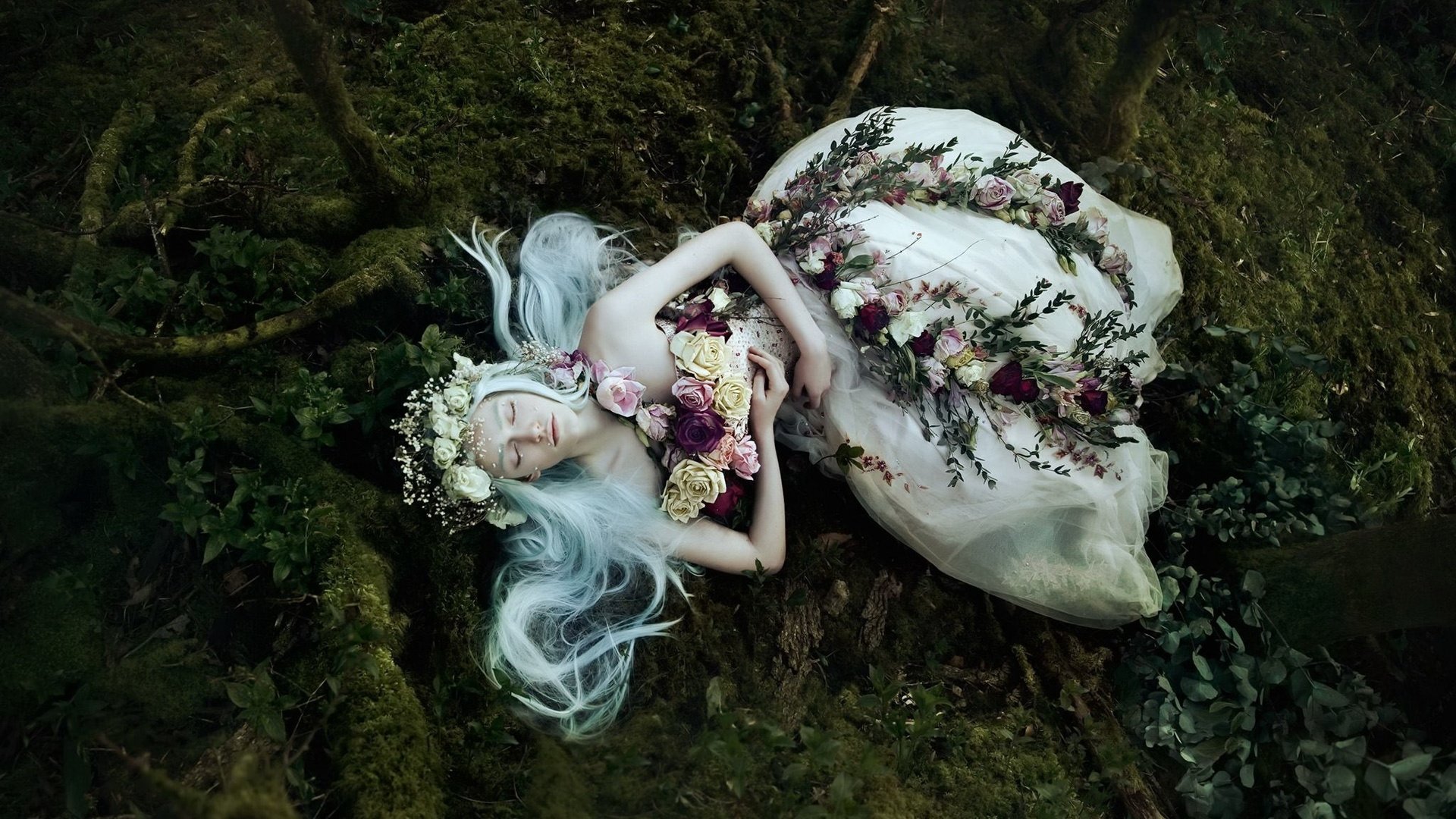 Обои цветы, девушка, мох, bella kotak, flowers, girl, moss разрешение 2048x1667 Загрузить