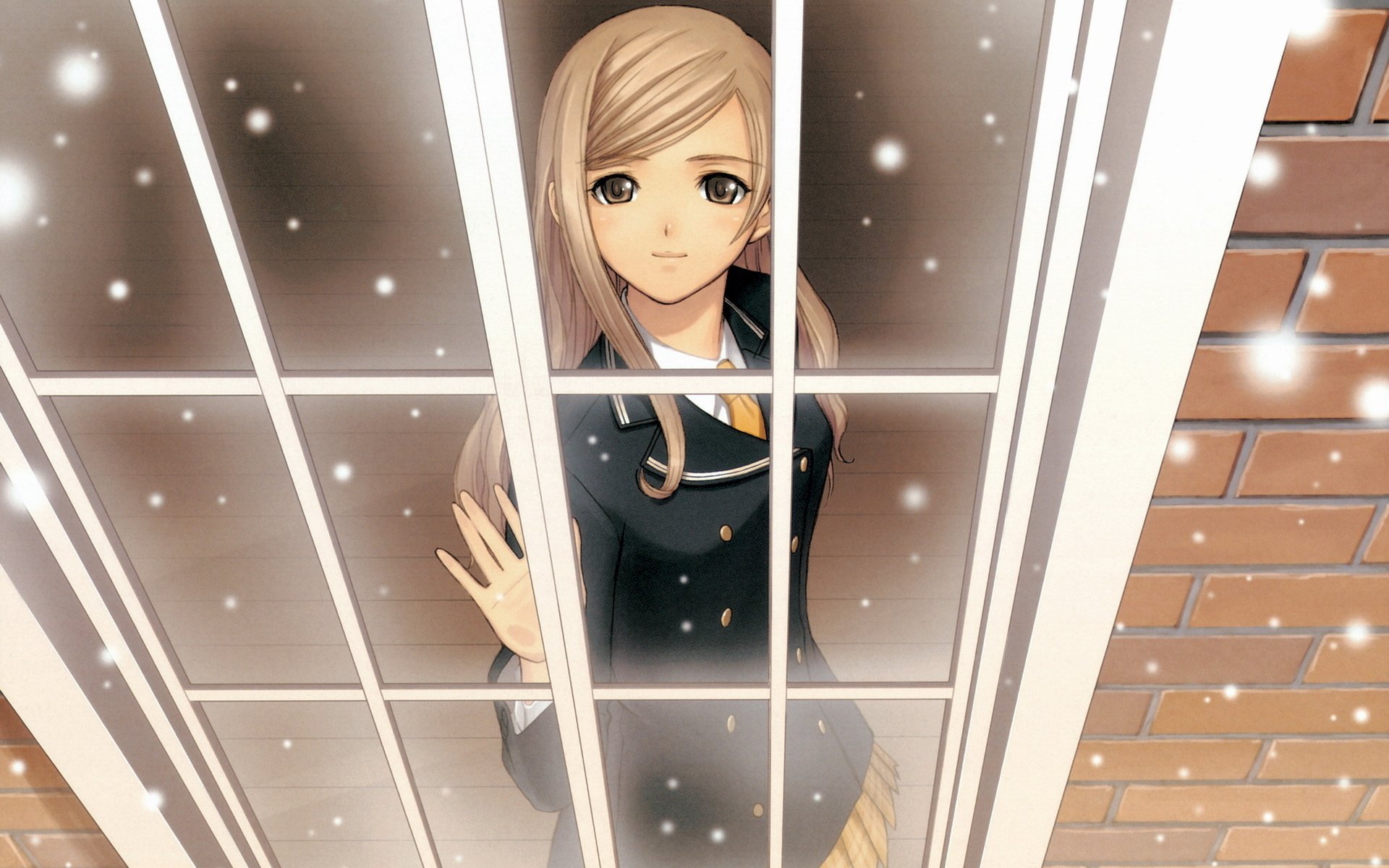 Обои снег, зима, аниме, окно. девушка, snow, winter, anime, window. girl разрешение 2006x1491 Загрузить