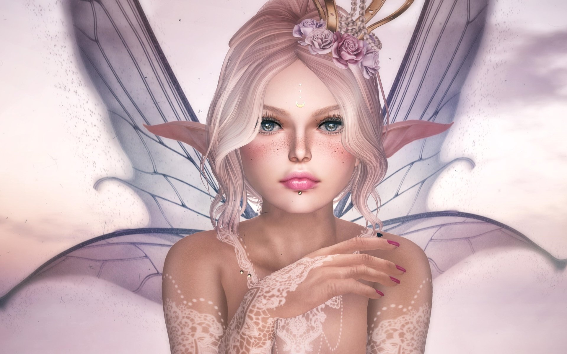 Обои цветы, девушка, крылья, фея, эльф, flowers, girl, wings, fairy, elf разрешение 3300x1759 Загрузить