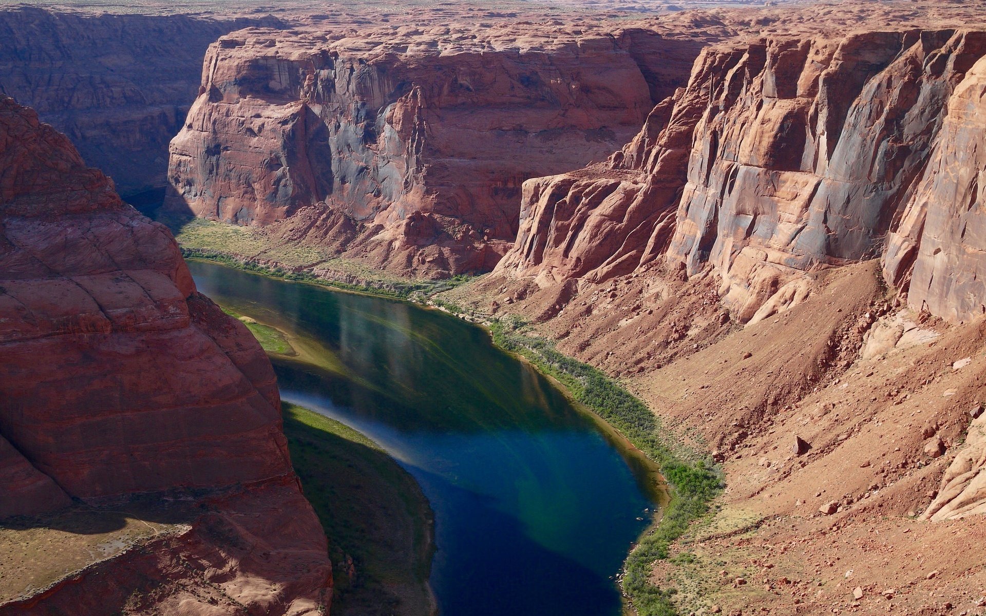Обои река, скалы, каньон, сша, аризона, grand canyon, река колорадо, river, rocks, canyon, usa, az, the colorado river разрешение 2048x1467 Загрузить
