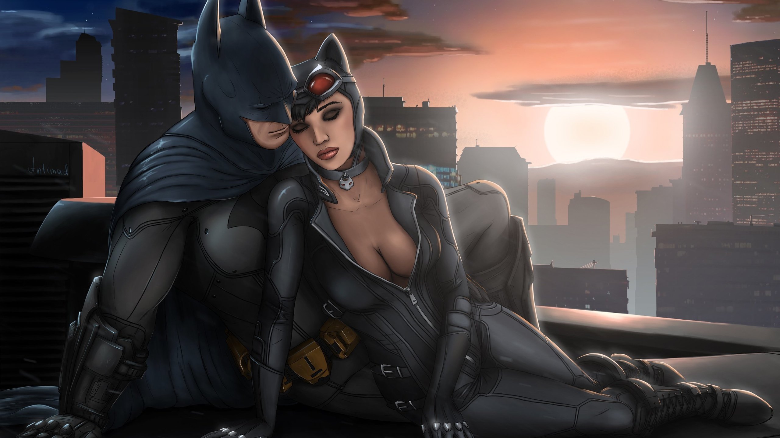 Обои крыша, костюмы, batman:arkham city, batman x catwoman, roof, costumes разрешение 2997x1952 Загрузить