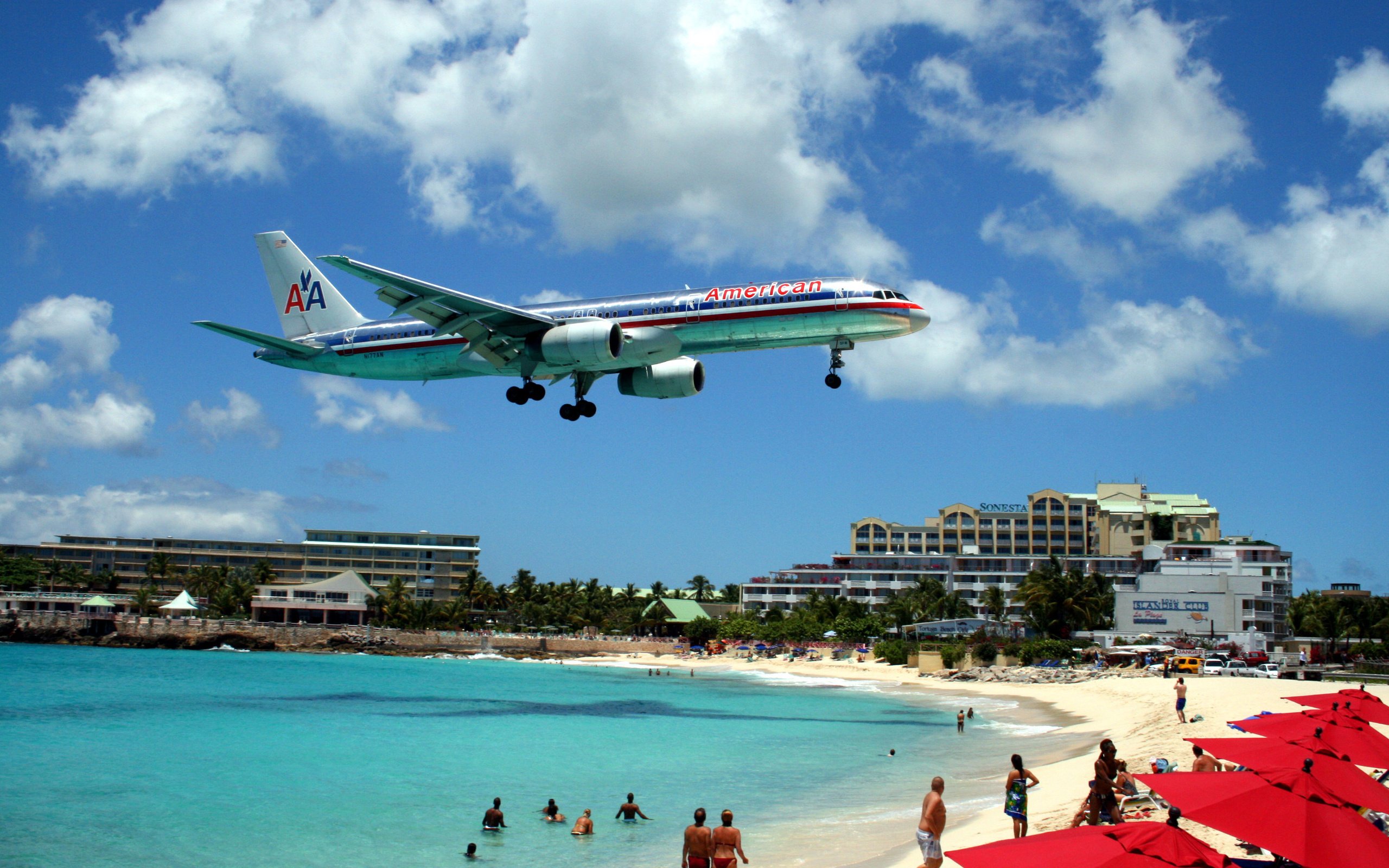 Обои самолет, транспорт, american 757, st.maarten airport, the plane, transport разрешение 2816x1880 Загрузить