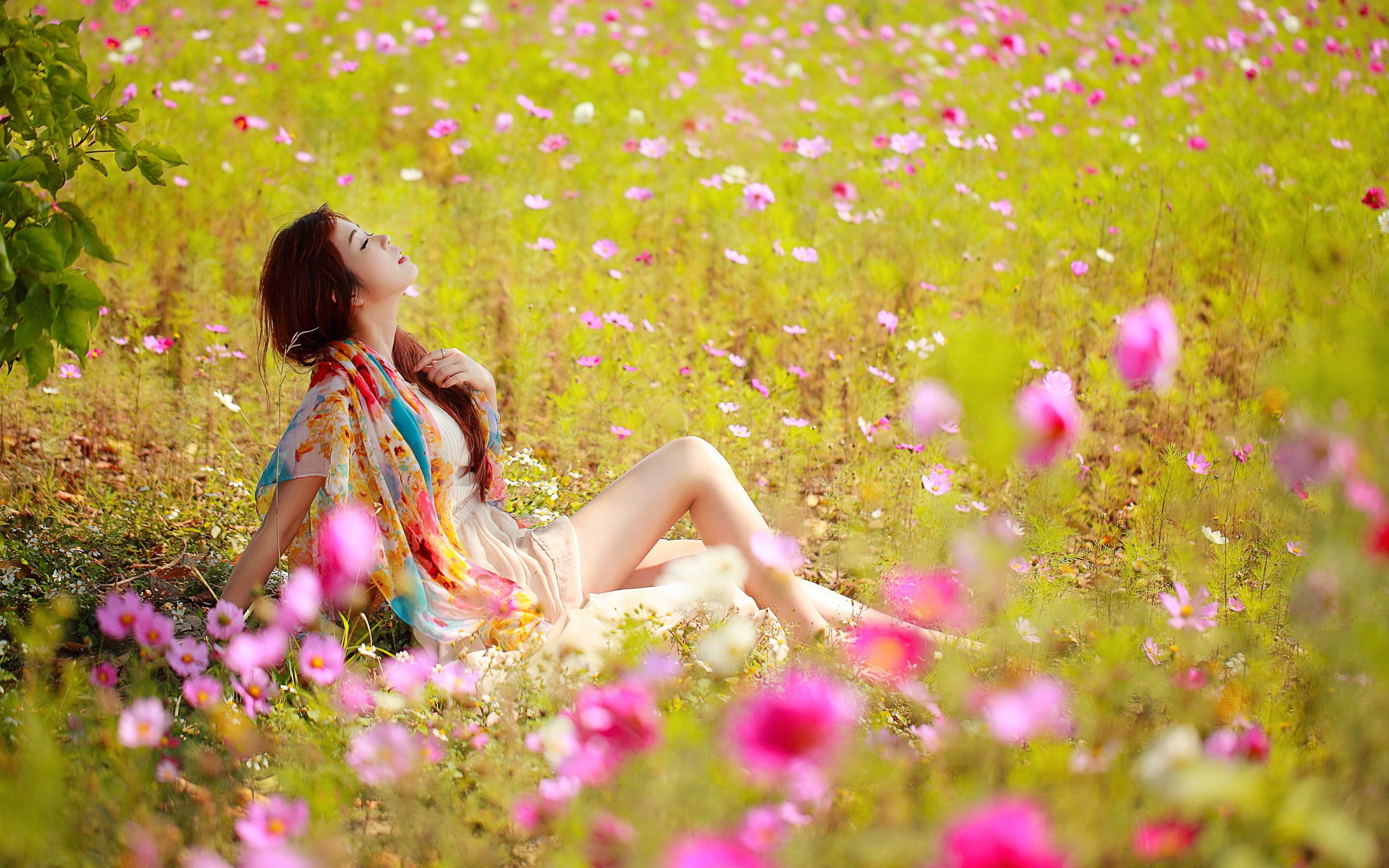 Обои цветы, девушка, настроение, лето, азиатка, flowers, girl, mood, summer, asian разрешение 2560x1707 Загрузить