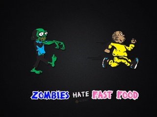 Обои еда, zombies hate fast food, зомби, человек, удирает, food, zombies, people, flees разрешение 2560x1600 Загрузить