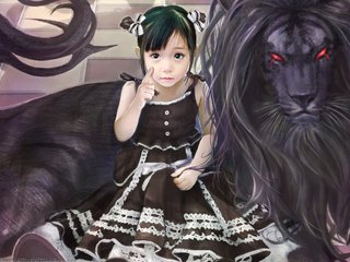 Обои рисунок, девочка, черный лев, figure, girl, black lion разрешение 2560x1600 Загрузить