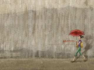 Обои девушка, стена, зонт, girl, wall, umbrella разрешение 1920x1200 Загрузить