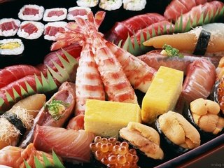 Обои сыр, икра, японская еда, роллы, морепродукты, креветки, блюда, cheese, caviar, japanese food, rolls, seafood, shrimp, meals разрешение 1920x1362 Загрузить