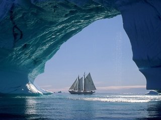 Обои море, корабли, парусник, лёд, ветер, арка, паруса, льдина, sea, ships, sailboat, ice, the wind, arch, sails, floe разрешение 1920x1200 Загрузить