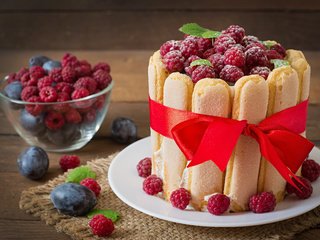 Обои малина, ягоды, 1, торт, десерт, бант, сливы, савоярди, raspberry, berries, cake, dessert, bow, plum, savoiardi разрешение 6000x4000 Загрузить