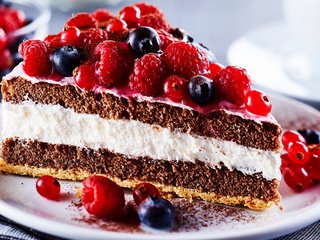 Обои малина, ягоды, черника, торт, десерт, бисквит, кусок, крем, raspberry, berries, blueberries, cake, dessert, biscuit, piece, cream разрешение 2112x1188 Загрузить