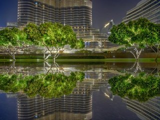 Обои деревья, отражение, дома, бассейн, дубай, оаэ, trees, reflection, home, pool, dubai, uae разрешение 3840x2400 Загрузить