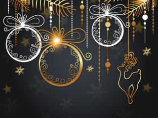 Обои новый год, черный фон, праздник, рождество, открытка, new year, black background, holiday, christmas, postcard разрешение 2000x1997 Загрузить