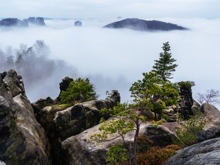 Обои горы, природа, туман, mountains, nature, fog разрешение 6000x3375 Загрузить