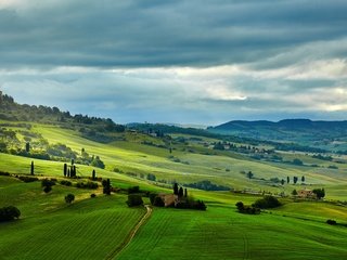 Обои деревня, италия, тоскана, красивые пейзажи, зеленые поля, village, italy, tuscany разрешение 4800x3200 Загрузить