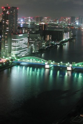 Обои ночь, река, мост, японии, токио, night, river, bridge, japan, tokyo разрешение 5120x1600 Загрузить