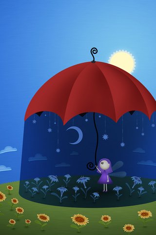 Обои солнце, зонт, подсолнухи, the sun, umbrella, sunflowers разрешение 2560x1600 Загрузить