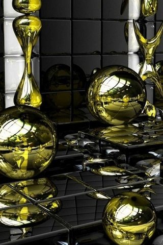 Обои шары, отражение, фигуры, золотые, поверхность, зеркальная, balls, reflection, figure, gold, surface, mirror разрешение 1920x1200 Загрузить