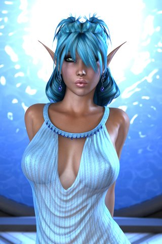 Обои девушка, взгляд, грудь, уши, эльф, сёрьги, синие волосы, girl, look, chest, ears, elf, earrings, blue hair разрешение 1920x1200 Загрузить