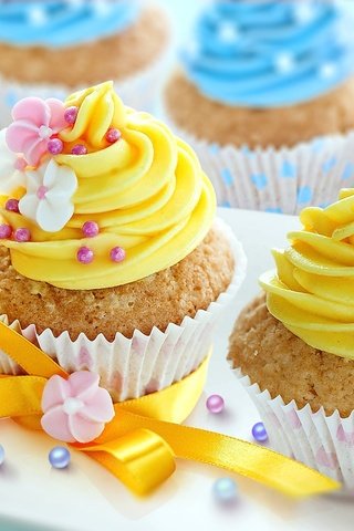 Обои цветы, сладкое, украшение, выпечка, бант, кексы, flowers, sweet, decoration, cakes, bow, cupcakes разрешение 1920x1080 Загрузить