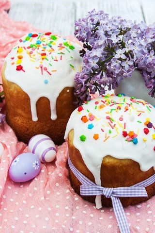 Обои цветы, пасха, сирень, выпечка, глазурь, кулич, яйца крашеные, flowers, easter, lilac, cakes, glaze, cake, the painted eggs разрешение 3174x2364 Загрузить