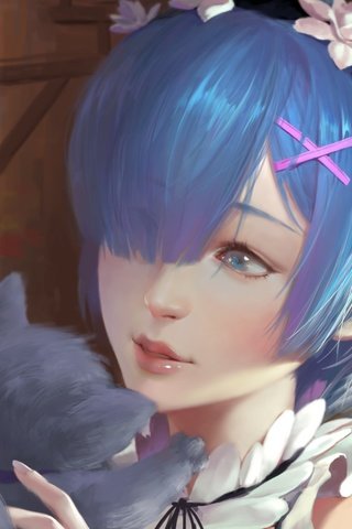 Обои арт, девушка, котенок, аниме, синие волосы, re: zero kara hajimeru isekai seikatsu, с нуля, рем, art, girl, kitty, anime, blue hair, from scratch, rem разрешение 2480x1928 Загрузить