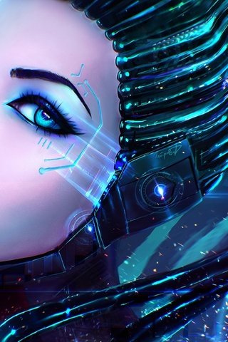 Обои глаза, киберпанк, девушка, фантастика, взгляд, робот, губы, лицо, киборг, eyes, cyberpunk, girl, fiction, look, robot, lips, face, cyborg разрешение 1920x1134 Загрузить