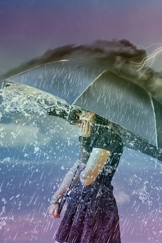 Обои девушка, молния, ситуация, дождь, зонт, girl, lightning, the situation, rain, umbrella разрешение 2048x1536 Загрузить