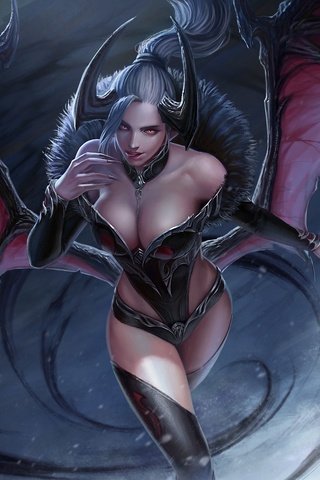 Обои арт, девушка, фэнтези, крылья, демон, суккуб, taekwon kim(a:rang), arang, art, girl, fantasy, wings, the demon, succubus разрешение 1920x1200 Загрузить