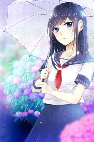 Обои цветы, девушка, аниме, дождь, зонт, школьная форма, flowers, girl, anime, rain, umbrella, school uniform разрешение 2000x1255 Загрузить