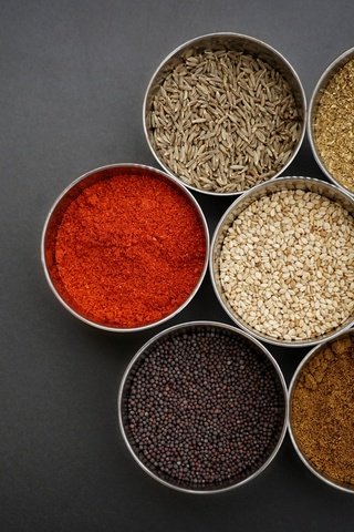 Обои семена, травы, чили, специи, пряности, кориандр, тмин, куркума, seeds, grass, chile, spices, coriander, cumin, turmeric разрешение 2048x1365 Загрузить