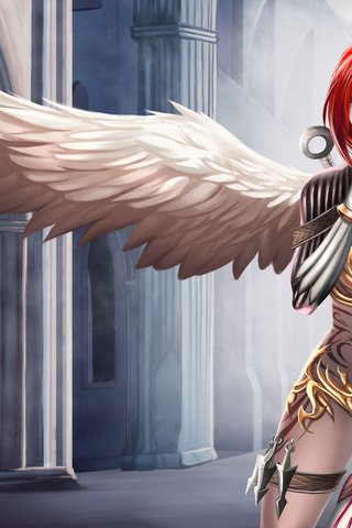Обои арт, девушка, фэнтези, крылья, рыжая, ангел, art, girl, fantasy, wings, red, angel разрешение 1920x1080 Загрузить