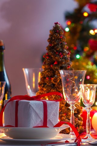 Обои новый год, елка, стол, подарок, рождество, шампанское, new year, tree, table, gift, christmas, champagne разрешение 1920x1200 Загрузить