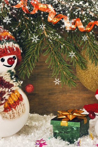 Обои снег, новый год, елка, хвоя, ветки, рождество, снеговики, snow, new year, tree, needles, branches, christmas, snowmen разрешение 3840x2400 Загрузить