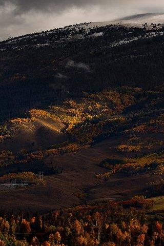 Обои горы, лес, осень, темный фон, mountains, forest, autumn, the dark background разрешение 3840x2160 Загрузить