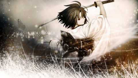 Обои обои, меч, аниме, самурай, wallpaper, sword, anime, samurai разрешение 1920x1080 Загрузить