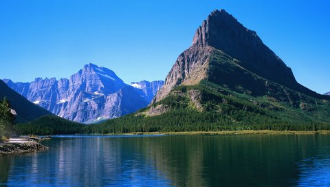 Обои небо, вода, озеро, гора, the sky, water, lake, mountain разрешение 3200x1200 Загрузить
