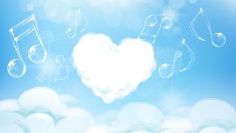 Обои облака, ноты, сердечко, мелодия, clouds, notes, heart, melody разрешение 1920x1100 Загрузить